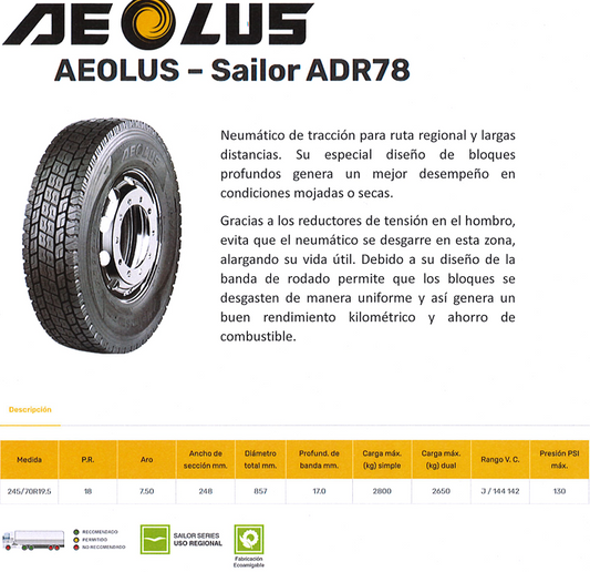 LLANTA AEOLUS SAILOR ADR78